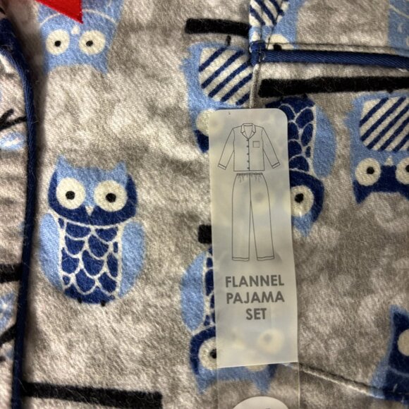 Flannel Owl Print Pajama Set XL Intimate Essentials Blue & Gray Cozy Sleepwear - Picture 4 of 4